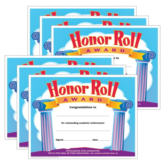 TREND Honor Roll Award Colorful Classics Certificates, 30 Per Pack, 6 Packs