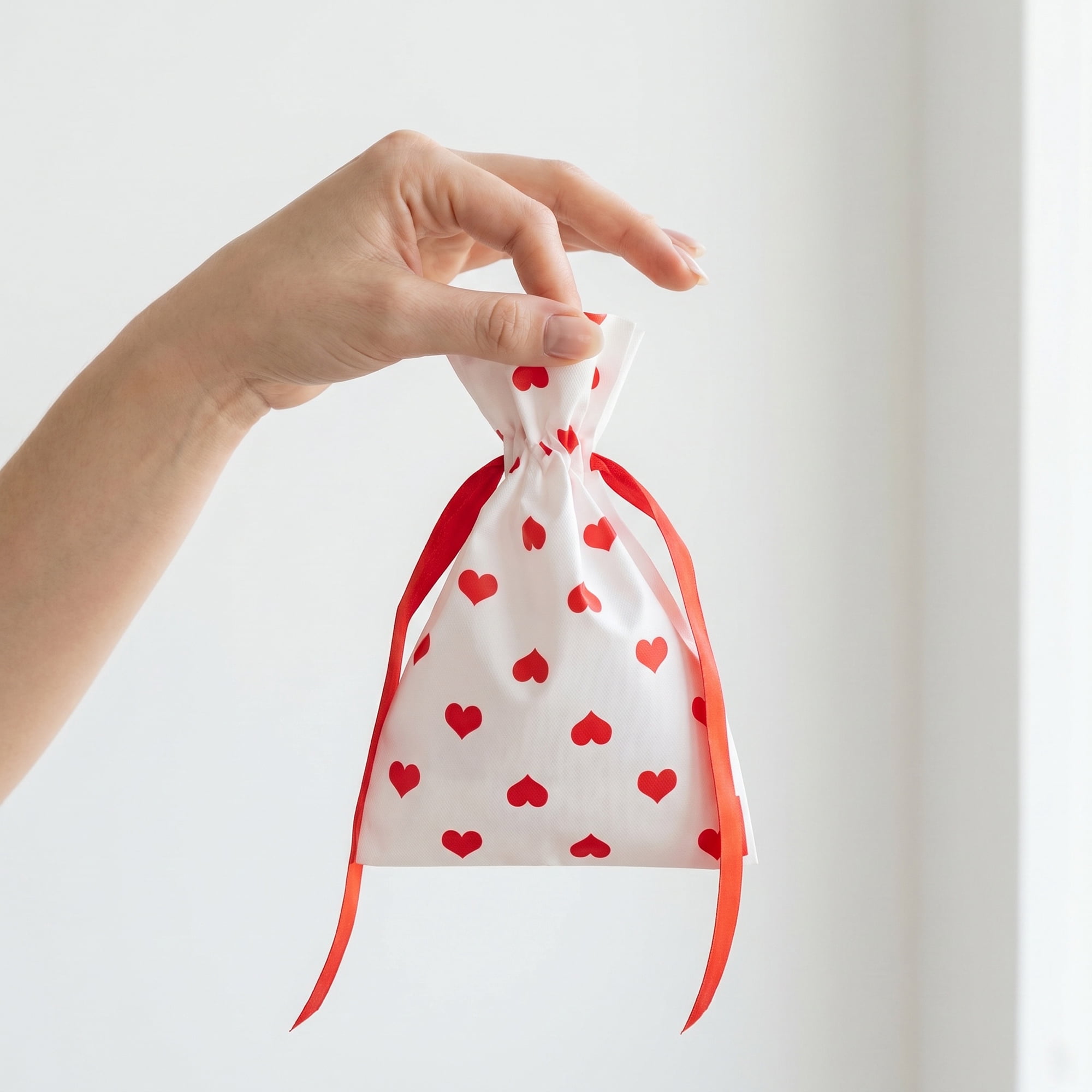 Unique Bargains 10Pcs Waterproof Gift Bags with Handles Red Heart Pattern 4.7" x 6.7"