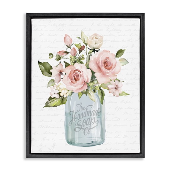 Stupell Industries Shabby Chic Pink Rose Blooms Country Vase Patterned Script Black Floating Frame Canvas Art, 17 x 21, by Lettered and Lined
