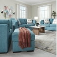 thumbnail image 3 of Roundhill Furniture Clareen 4-Piece Living Room Set, Sofa Loveseat Cutler Chair and Ottoman, Teal, 3 of 15