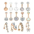 thumbnail image 1 of Belly Button Rings ,14 Stainless Steel Dangle Barbells Body Jewelry Dangle for Women Teen Girls - Rose Gold, 1 of 8