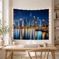 thumbnail image 5 of Modern Cityscape at Night with Glowing Skyscrapers on Water, Dramatic Coastal Art for Urban Decor Enthusiasts, Coastal Wall Art, Christmas Gift, Tapestry Wall Hanging for Living Room and Office, 5 of 7