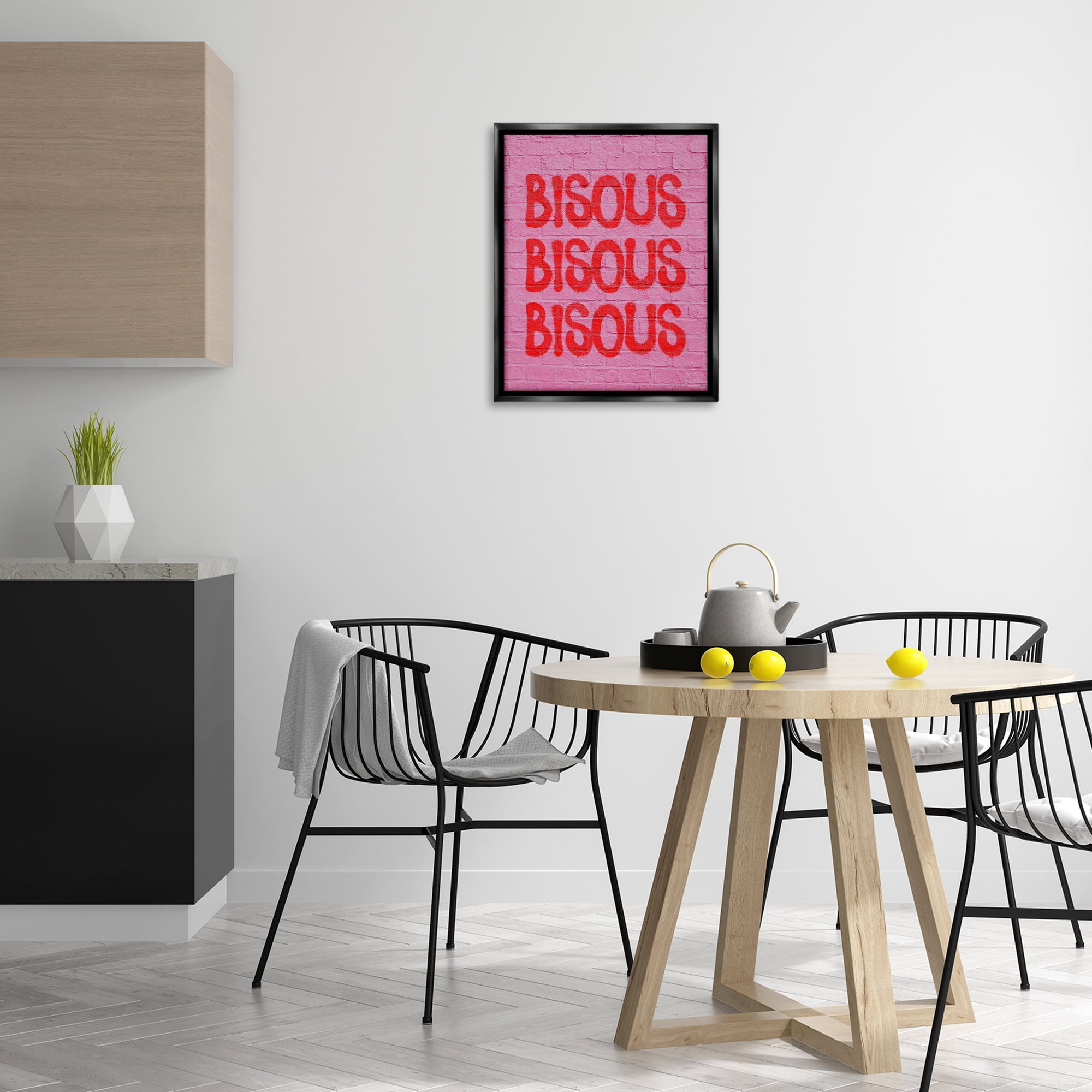 Stupell Industries Bisous on Brick Pattern Text & Numbers Painting Black Floater Framed Canvas Art Print Wall Art, 17 x 21