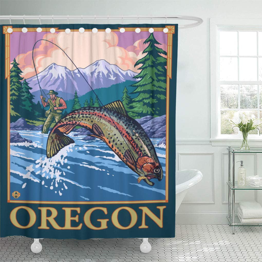 CYNLON Oregon Fly Fishing Scene Vintage Original States