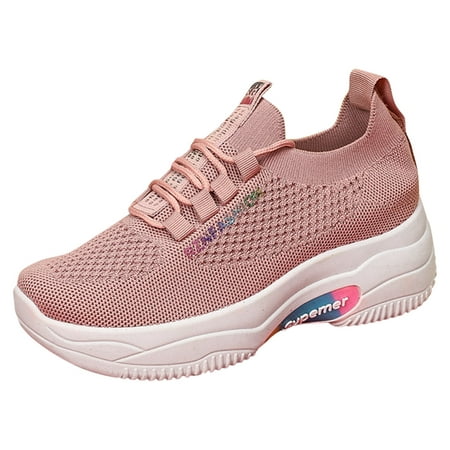 

SEMIMAY Womens Shoes Casual Mesh Laace Up Solid Color Fashion Simple Shoes Running Shoes Pink