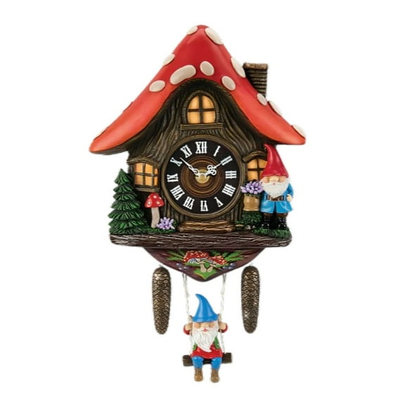 The Bradford Exchange Gnome Cottage Bavarian-Inspired Sculpted Wall Clock Handcrafted Enchanted Woodland Cuckoo Clock with Swinging Gnome & Pine Cone Weights Quartz Movement 14-Inches