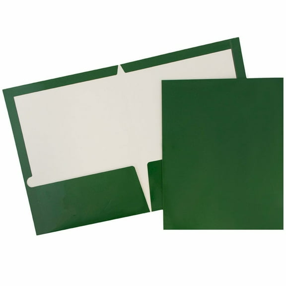 JAM Paper Laminated Two Pocket Glossy Folders, Green, 3/Pack