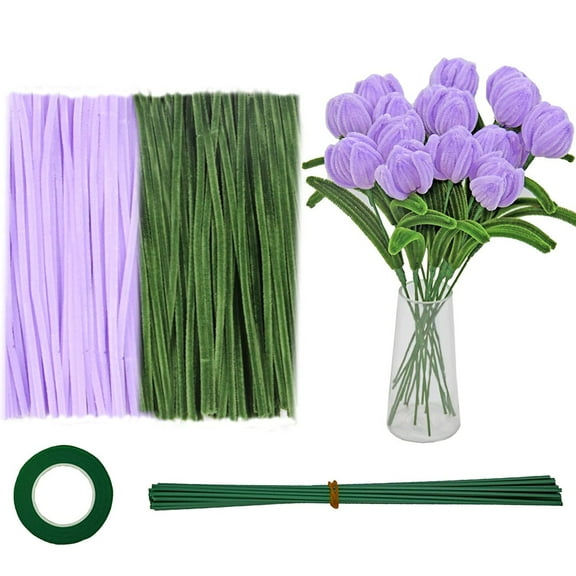 PEACNNG 200pcs Pipe Cleaners Craft Supplies Chenille Stems Flower Craft Kit DIY Tulip Bouquet Making Kit Fuzzy Sticks Crafting