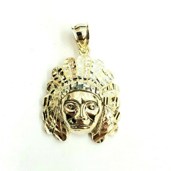New 10k yellow solid Gold Indian face head Pendant diamond cut fine jewelry 3.2g