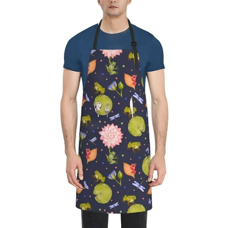 

Naloa Frog And Flowers Apron Kitchen Aprons with Pockets for Women Men Chef