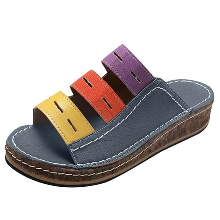 

TANGON Woman Summer Fashion Casual Sandals Casual Flat Solid Color Loophole Shoes