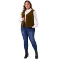 thumbnail image 3 of DARING DIVA Women's Plus Size Velvet Sleeveless Button Down V Neck Vest 3X Coffee, 3 of 7