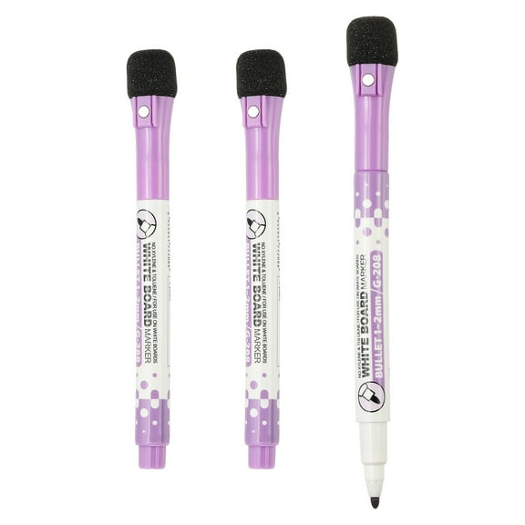 Magnetic Whiteboard Pen, 1-2mm Fine Tip Dry Erase Purple Markers, 3 Pcs