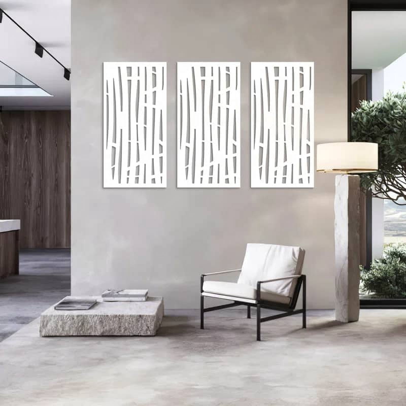 MAYEERTY 72"×47" Outdoor Privacy Screen, 3 Panels Freestanding Metal Decorative Screen, White