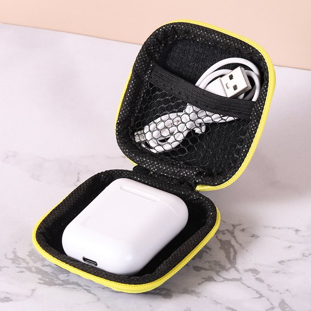Estuche cuadrado para auriculares Estuche de transporte portátil Bolsa de almacenamiento Organizador de accesorios para teléfonos celulares con mosquetón para auriculares, audífonos, auriculares,