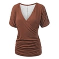 thumbnail image 5 of Pincandy Womens T Shirts Short Sleeve Shirts-neck Summer Casual Lightweight Clothes V Neck Short Sleeve Wrap Front Drape Dolman Tunic Top,Brown,XL, 5 of 6