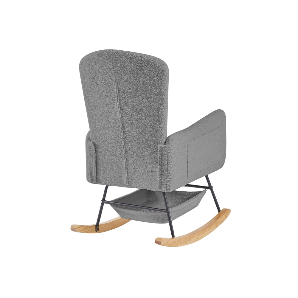 Pink Teddy Fleece Rocking Chair, Upholstered Nursery Glider with High Back, Metal & Wood Frame