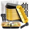 thumbnail image 1 of Meeyoga 100 Mini Moldes para Hornear de Aluminio con Tapas y Cucharas, Moldes para Pan de Caja, Pasteles y Postres, Molde para Hornear Rectangular para Horno y Microondas (Negro), 1 of 7