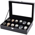 thumbnail image 1 of Mens Watch Box For 12 Watches, Jewelry Showcase, Watch Case With Glass Lid, 1 of 2