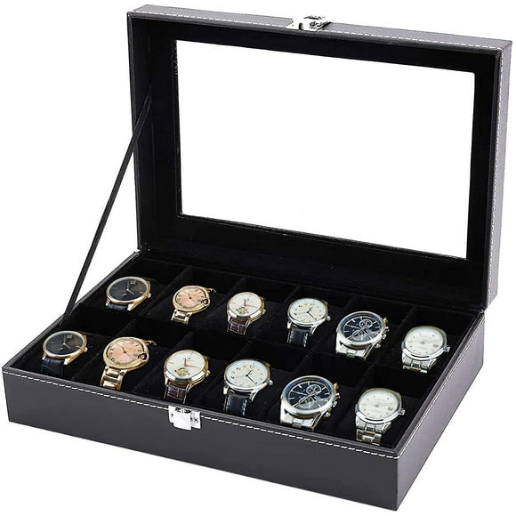 Mens Watch Box For 12 Watches, Jewelry Showcase, Watch Case With Glass Lid, Watch Case Wit