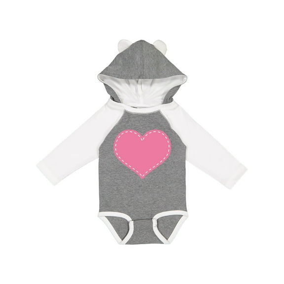 Inktastic Pink Heart (Stitch Border) Girls Long Sleeve Baby Bodysuit