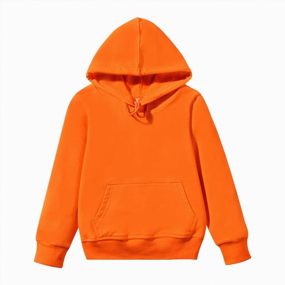 BOBOGOJP Boys Girls Solid Soft Hooded Sweatshirt Classic Oversized Hoodies Loose Pullover Sweatshirts with Pocket for Kids (Orange, 7-8 Years)