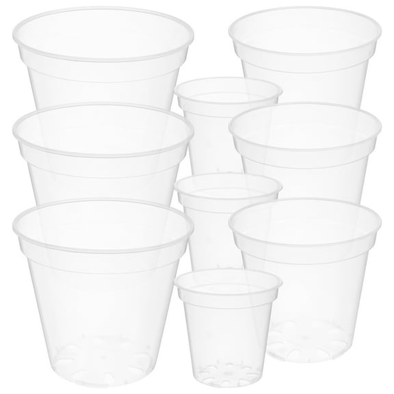 NICEXMAS 9Pcs Transparent Round Orchid Pots With Good Drainage for Courtyards 15x15x14in