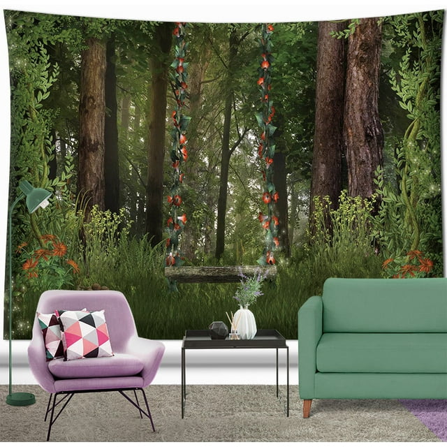 Tapestry Forest Wall Room Aesthetic, 150 x 150 cm, microtela
