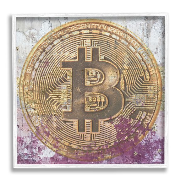Stupell Abstract Bitcoin Logo Collage Beauty & Fashion Painting White Framed Art Print Wall Art
