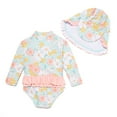 thumbnail image 3 of BONVERANO Baby Girls Swimsuit UPF 50+ Sun Protection, Long Sleeve Zipper One Piece Swimwear, Ruffle Toddler Bathing Suit（Pink White Flower 9-12months）, 3 of 8