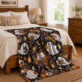 thumbnail image 6 of Autumn Ghosts With Flowers Pumpkins And Lanterns, Soft Flannel Blanket with Whimsical Autumn Illustration Print, Housewarming Gift and Home Decor for Bedroom and Living Room, 6 of 7