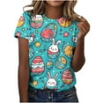 thumbnail image 2 of Ounisa T-Shirts à Manches Courtes pour Femmes Col Rond Lapin de Pâques Imprimé Mélange de Coton Coupe Ample 2026 Printemps Été Vacances Décontracté Confortable Tendance Grande Taille T-Shirts P-2TG, 2 of 5