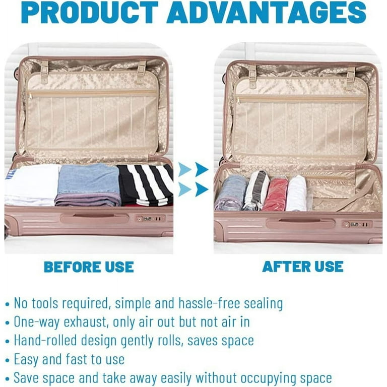 16 Pack Travel Space Saver Bags Vacuum Storage, with Sizes Medium to Large,  Sealer Bag Roll-up Compression Storage No Vacuum Needed and Packing