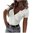 thumbnail image 2 of Delliss Women's Short Sleeve Zipper T-Shirt Trendy Pullover V Neck Slim Fit Top S-2XL, 2 of 6