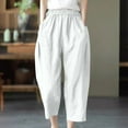 thumbnail image 4 of Nrmvnmi Summer Saving 2024 Womens Linen Pants Summer Casual Capri Pants with Pockets Palazzo Cropped Comfy Baggy Trousers High Waisted, 4 of 4
