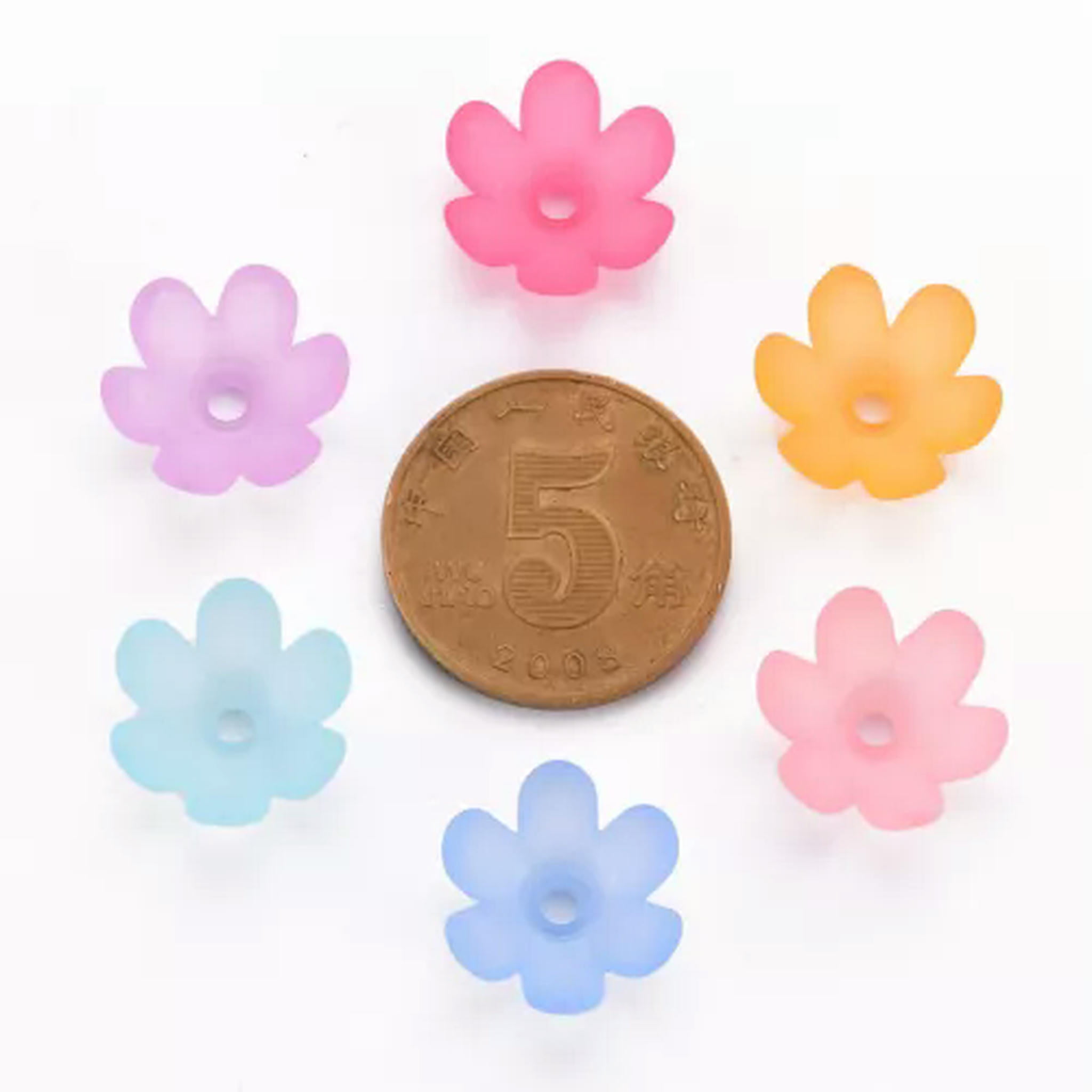 EOEMY 500 G Frosted 6-Petal Flower Acrylic Bead Caps Crafts For Jewelry Making 14X6mm-Random Mixed Color