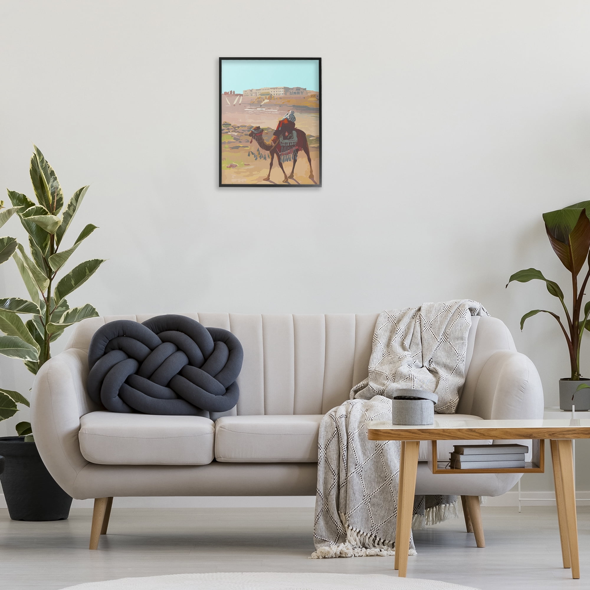 Stupell Industries Camel in Desert Town Landscape Painting Black Framed Art Print Wall Art, 16 x 20