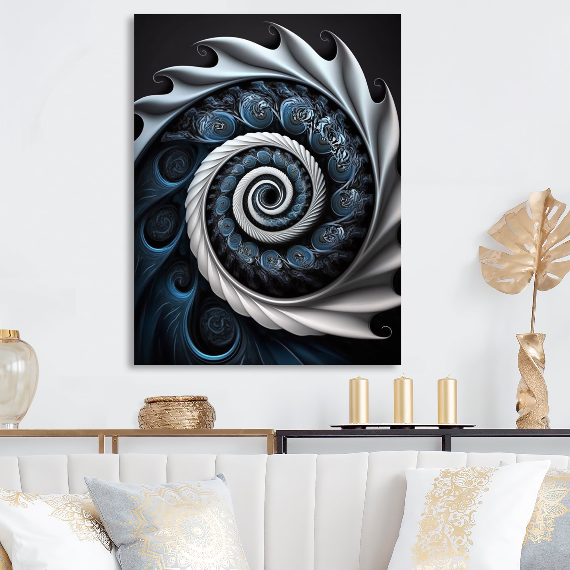 Designart Blue And White Stained Liquid Glass II Canvas Wall Art