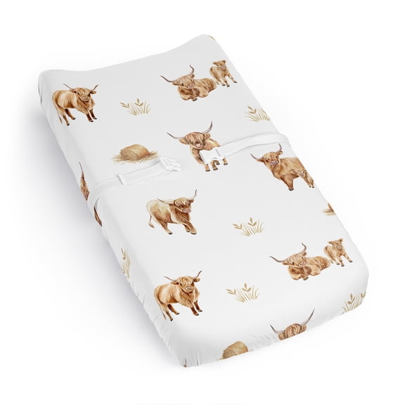 Sweet Jojo Designs Boho Highland Cow Boy, Girl, Unisex/Gender Neutral Changing Pad Cover Sheet