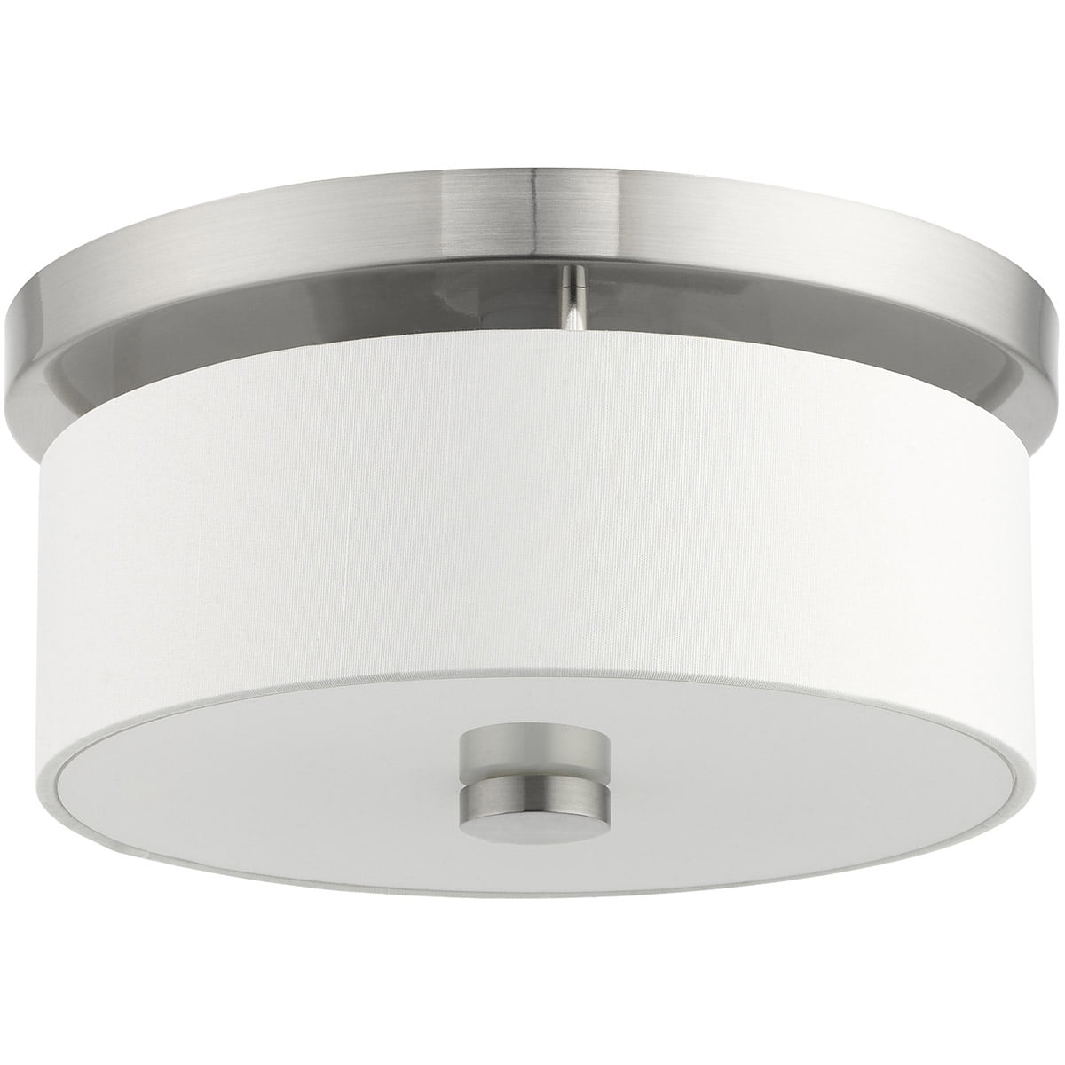2 Light Brushed Nickel Ceiling Light fixture with Hand Crafted Off-White Fabric Hardback Shade