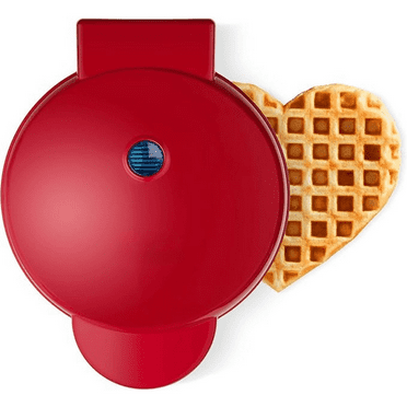 Express 8” Waffle Maker for Waffles, Paninis, Hash Browns   other Breakfast, Lunch, or Snacks, with Easy Clean, Dual Non-Stick Surfaces - Red Heart