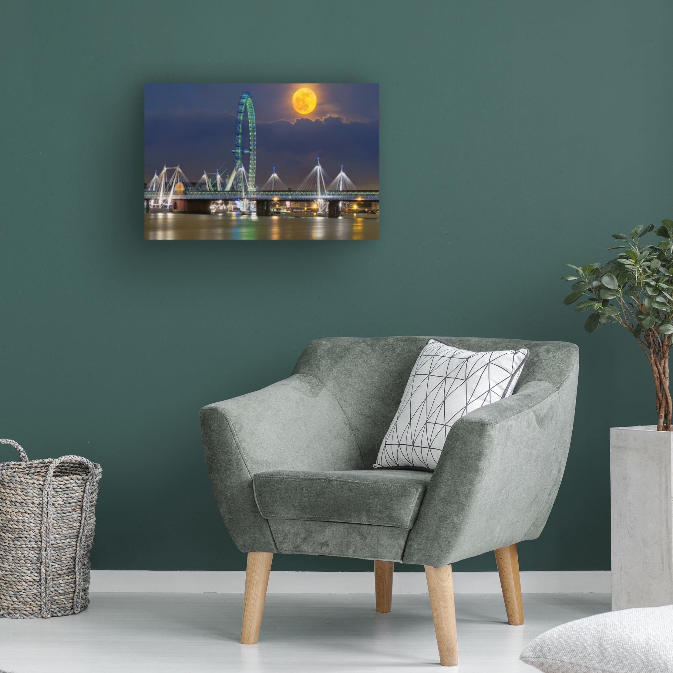 Canvas Wall Art - Mark A Paulda 'Moon Over London' Wall Art for Living Room, Bedroom, or Office Décor by Trademark Fine Art - 19 x 12 Inches