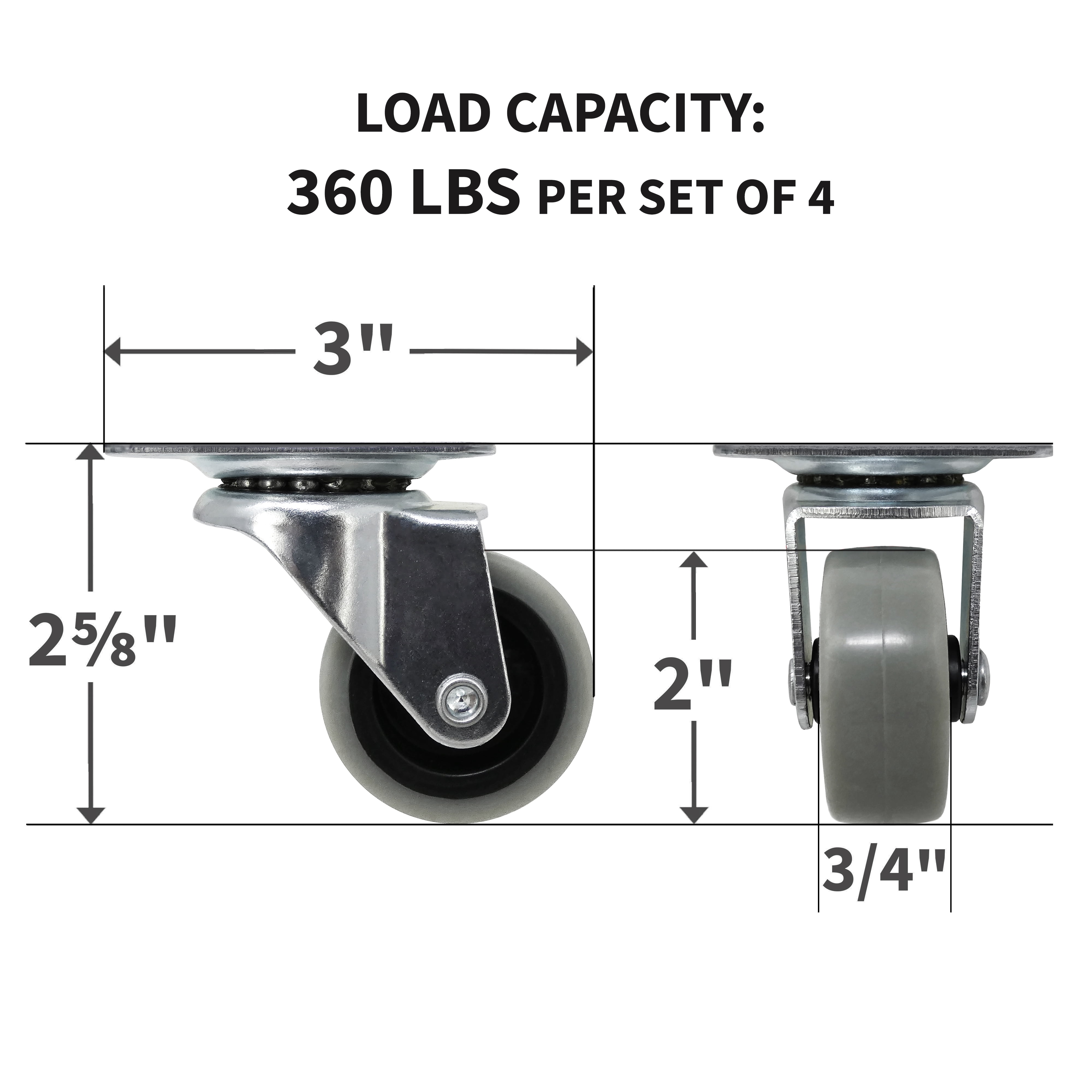 Super Sliders 2 inch Swivel Plate Caster 90 lb Load Capacity Thermoplastic Rubber (TPR), Non Marking – 1-Pack