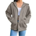 thumbnail image 2 of Aloohaidyvio Sweatshirts Womens Solid Hooded Plush Sweatshirt Long Sleeve Jacket Loose Coat, 2 of 6