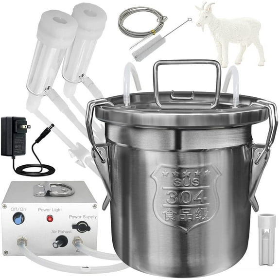 Hantop 6L Goat Milking Machine, Portable Plug-in Pulsating Vacuum Pump, Food Grade 304 Stainless Steel Milk Bucket with Auto Stop Check Valve and Teats Cups Goat Milker Machine (Classic Model)