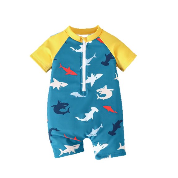 Landzoo Kids Boys Swimwear Graphic Print Short Sleeve Crew Neck One Piece Onesie Summer Swimming Pool Comfortable Toddler Boys Jumpsuits Size 9-12 Months Yellow