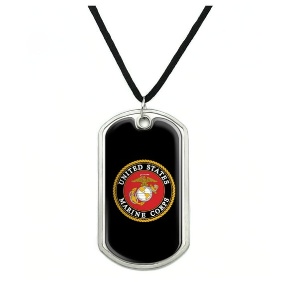 Marines USMC Emblem Black Yellow Red Officially Licensed Military Dog Tag Pendant Necklace with Cord