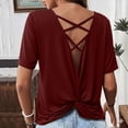 thumbnail image 6 of Hilenly Backless Yoga Tops for Womens Criss Cross Open Back T Shirts Short Sleeve Athletic Shirt Summer Workout Tee, 6 of 6