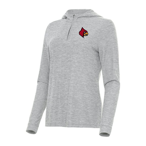 Women's Antigua Heather Gray Louisville Cardinals Daybreak Quarter-Zip Hoodie