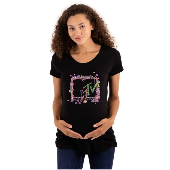 Cute Retro MTV Flower Power Logo Women's Maternity T Shirt Tee Brisco Brands S